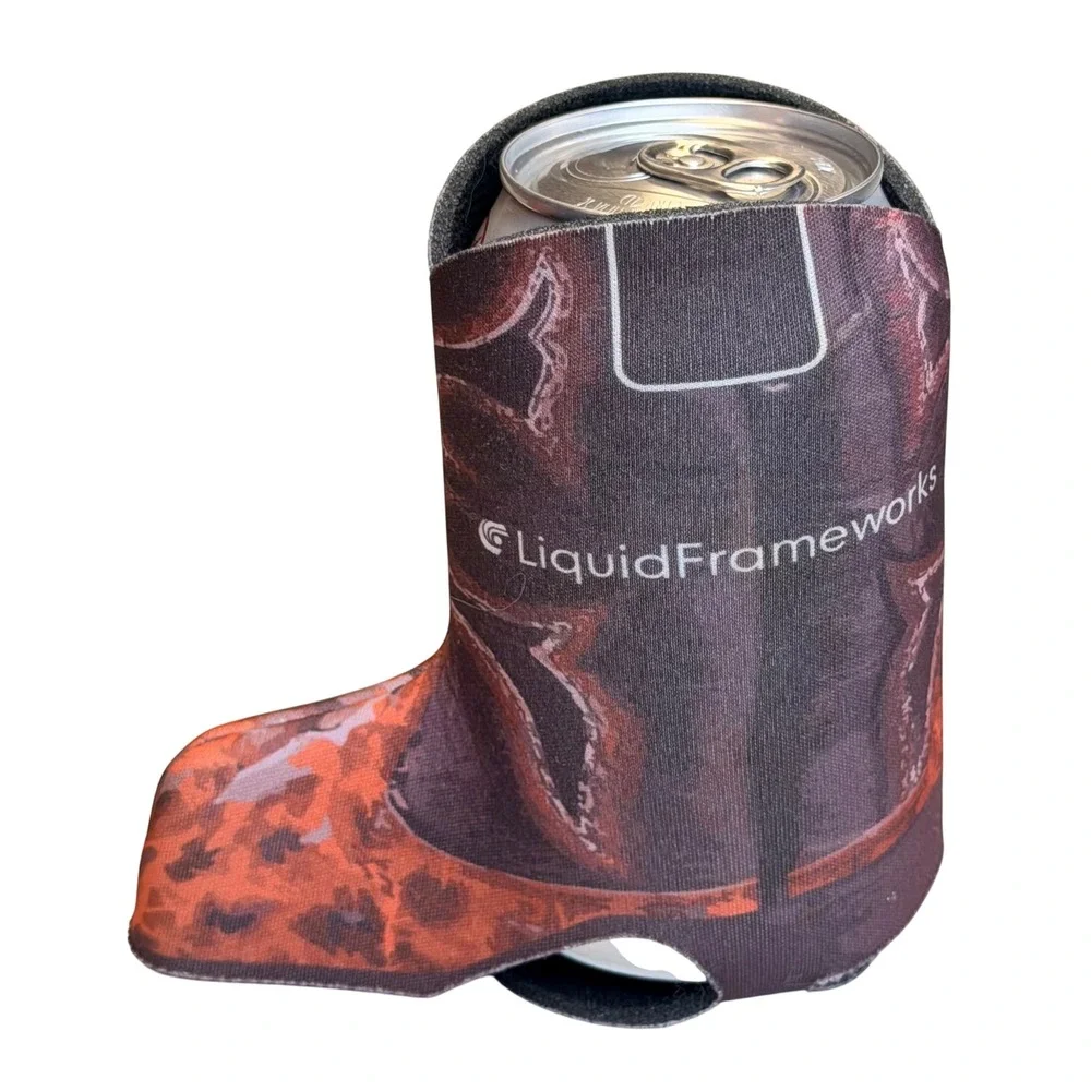 LiquidFrameworks Boot Can Cooler OS Brown Red Neoprene Western Cowboy Tailgate